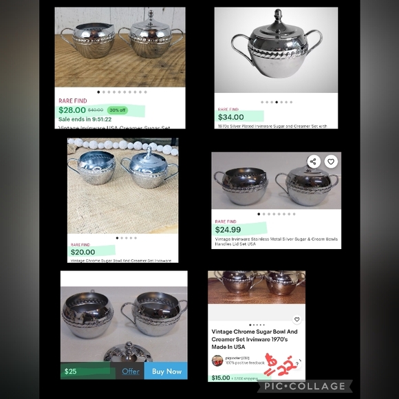 60's Irvinware Mid Century Mod Chrome Sugar Bowl/Lid & Creamer - Picture 9 of 9